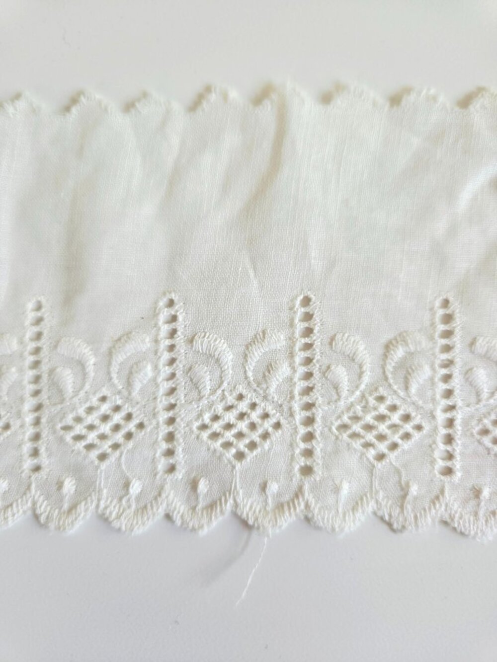 Vintage White Eyelet Lace Trim 3-Inch Wide Scalloped Cotton Fabric Edging - Picture 4 of 11